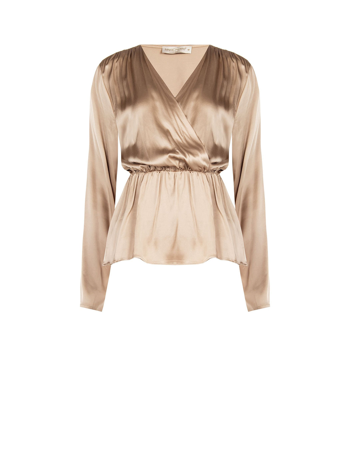 Blusa portafoglio tortora beige con arriccio