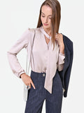 Blusa tortora beige in raso con fusciacca
