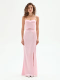 Gonna lunga rosa pastello in raso