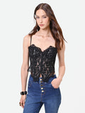 Top bustier nero in pizzo floreale