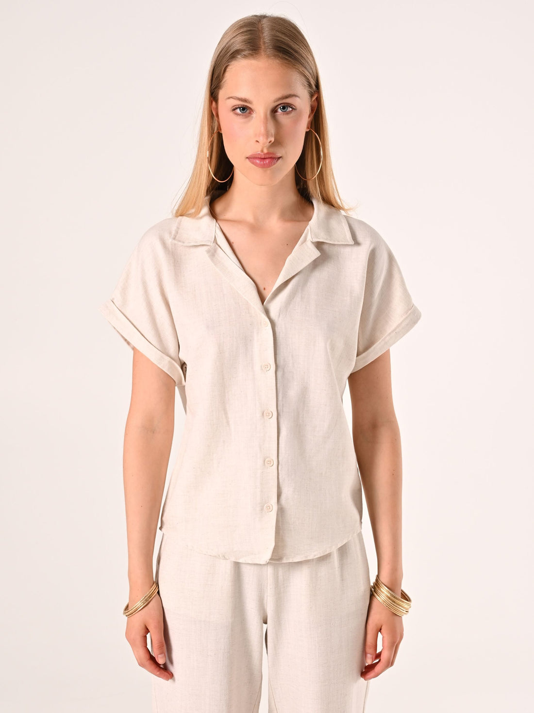 Camicia Boxy Beige in Lino Cotone