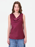 Top in raso bordeaux con scollo a cappuccio
