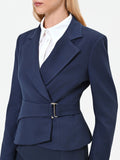 Giacca incrociata blu navy con fibbia in poliviscosa