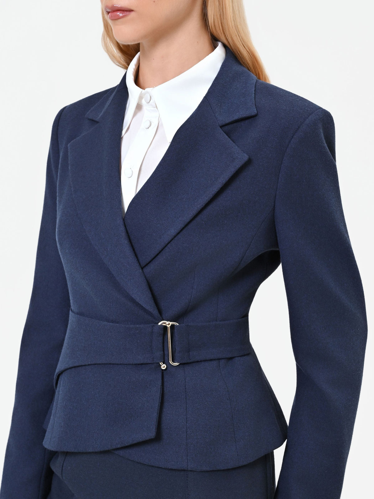 Giacca incrociata blu navy con fibbia in poliviscosa
