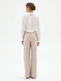 Pantalone a palazzo beige chiaro effetto tweed