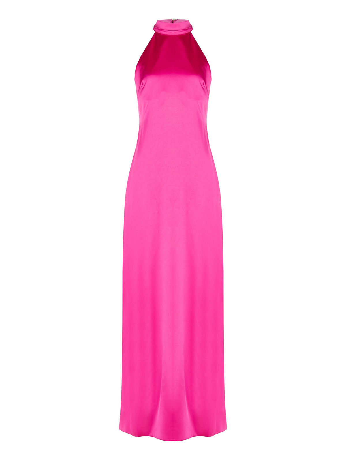 Abito lungo fuxia con scollo all'americana
