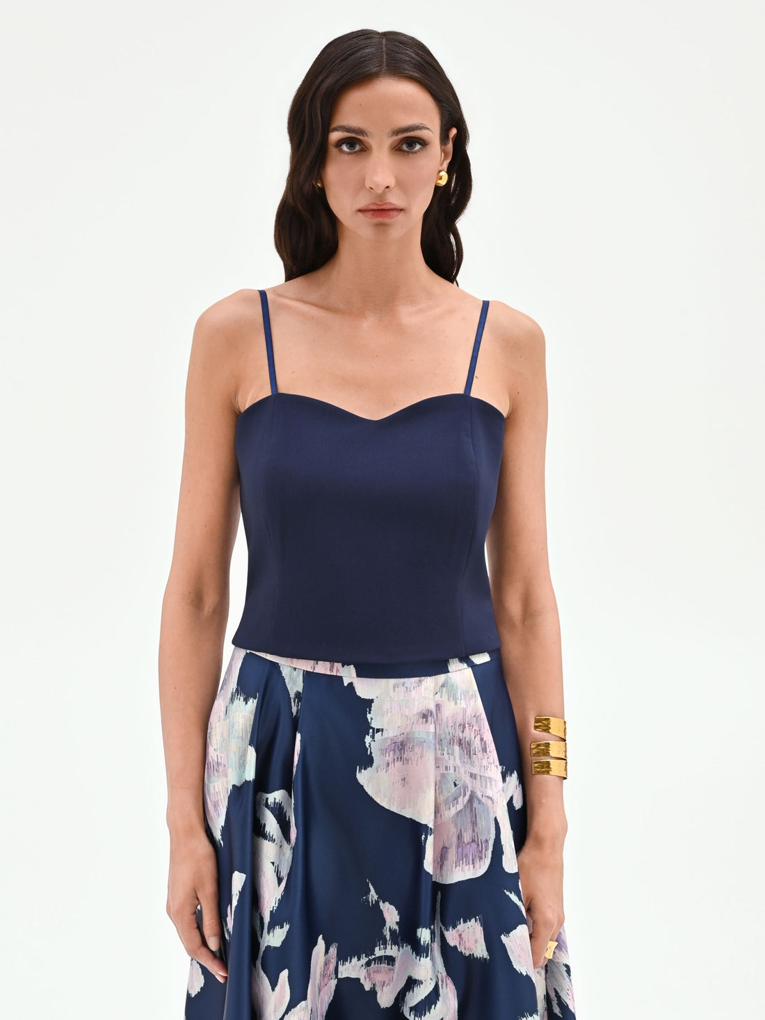 Top bustier blu con scollo a cuore