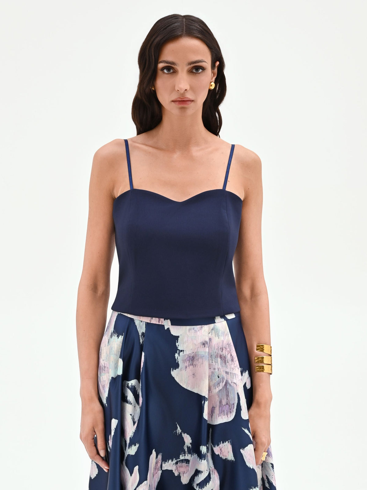 Top bustier blu con scollo a cuore