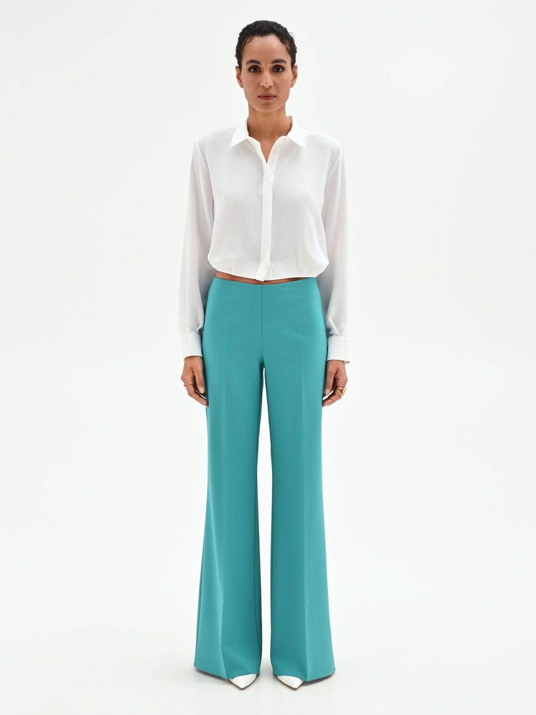 Pantalone palazzo turchese a vita alta