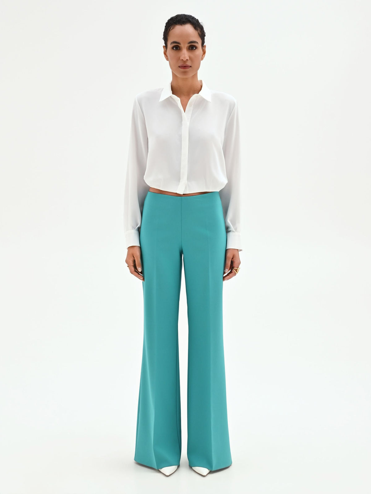 Pantalone palazzo turchese a vita alta