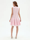 Abito rosa con gonna svasata in raso di cotone