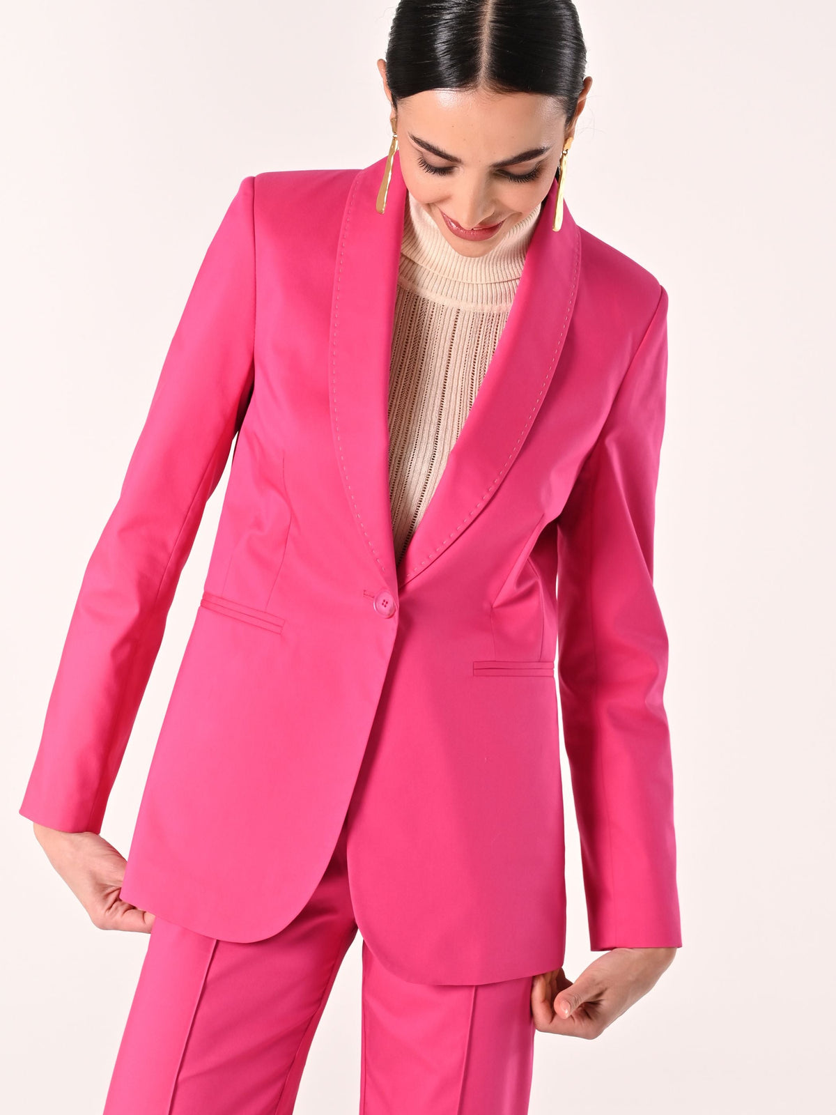 Giacca Fuxia in Cotone con Impunture a Contrasto