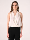 Top Bianco in Raso con scollo all'Americana