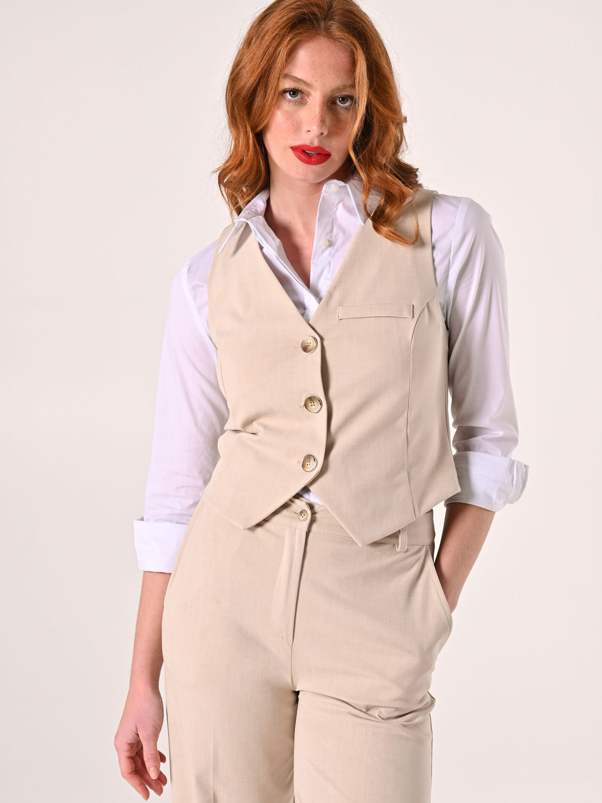 Gilet Beige in Tessuto Operato
