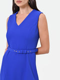 Abito smanicato blu cina con balza