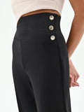 Pantalone Palazzo Vita Alta Nero con Bottoni