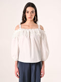 Blusa Bianca off the Shoulders con Inserto in Pizzo