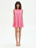 Abito smanicato rosa con gonna svasata