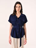 Camicia Blu effetto Goffrato