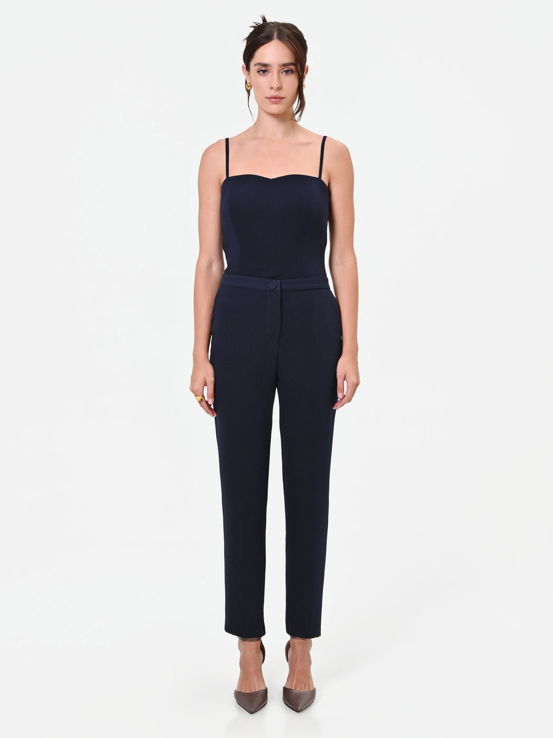 Pantalone Studio gessato in crepe blu navy