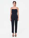 Pantalone Studio gessato in crepe blu navy