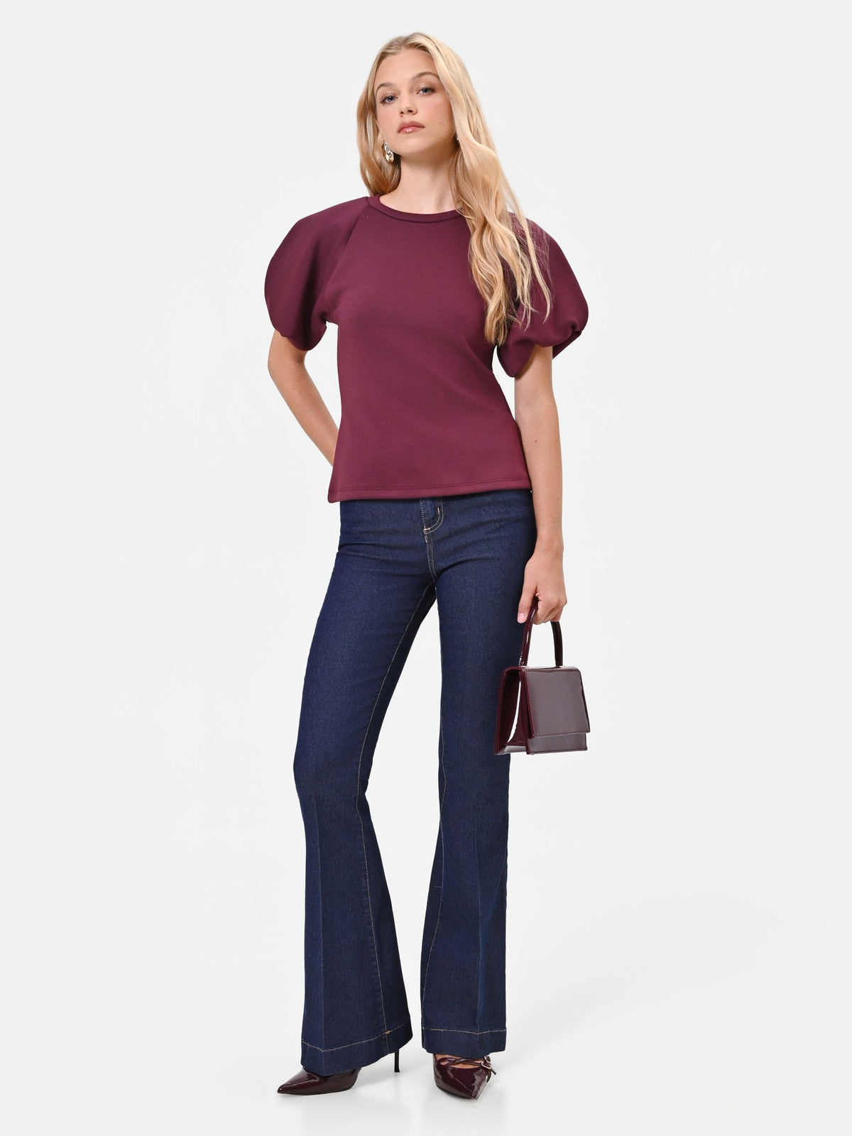 Pantaloni jeans a zampa blu high waist