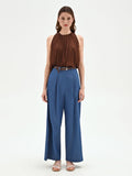 Pantalone a palazzo blu indaco con cintura