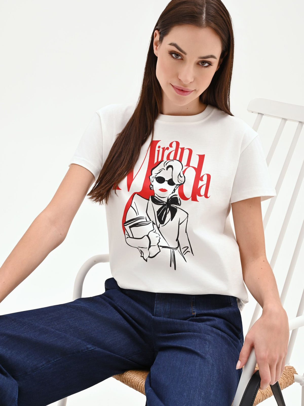 T-shirt 'Miranda: The Devil Wears Prada' bianca in cotone
