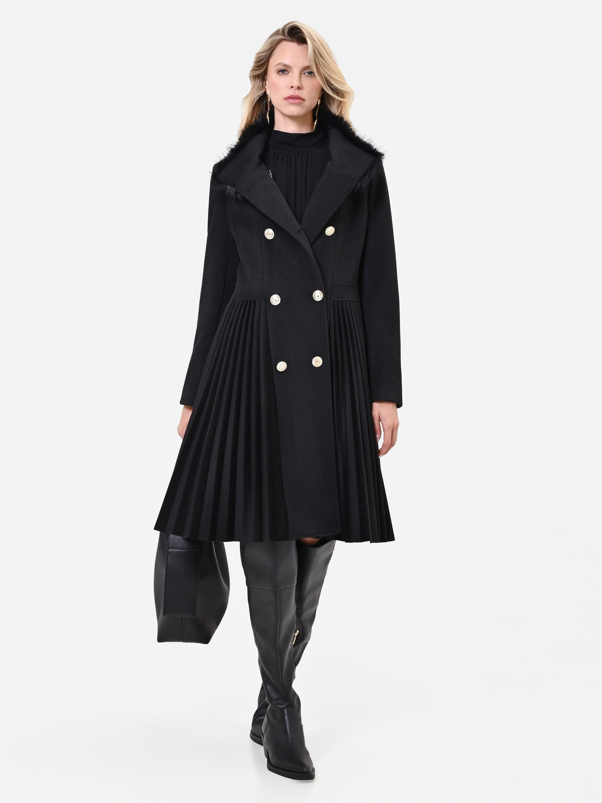 Cappotto doppiopetto nero in velaur
