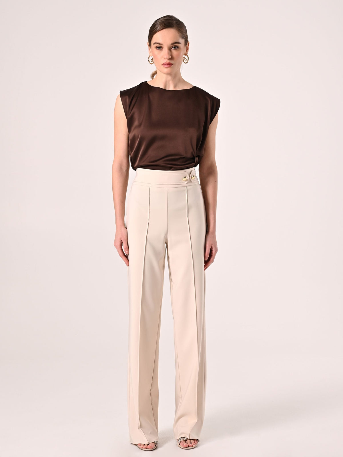 Pantaloni Flared Beige Chiaro in Tessuto Tecnico