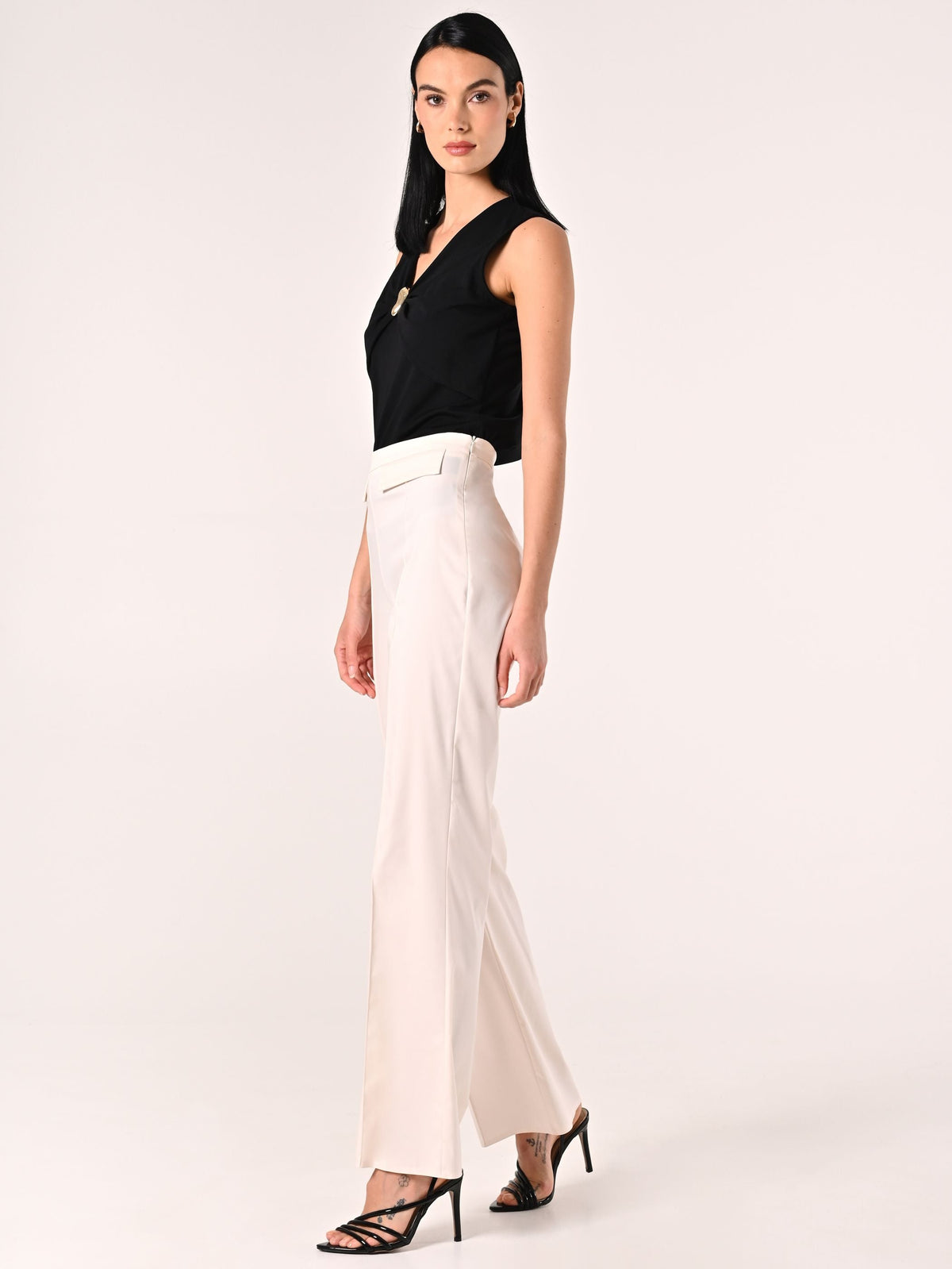 Pantaloni Bianchi in Cotone con Patte