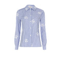 Camicia popeline a righe blu con ricami