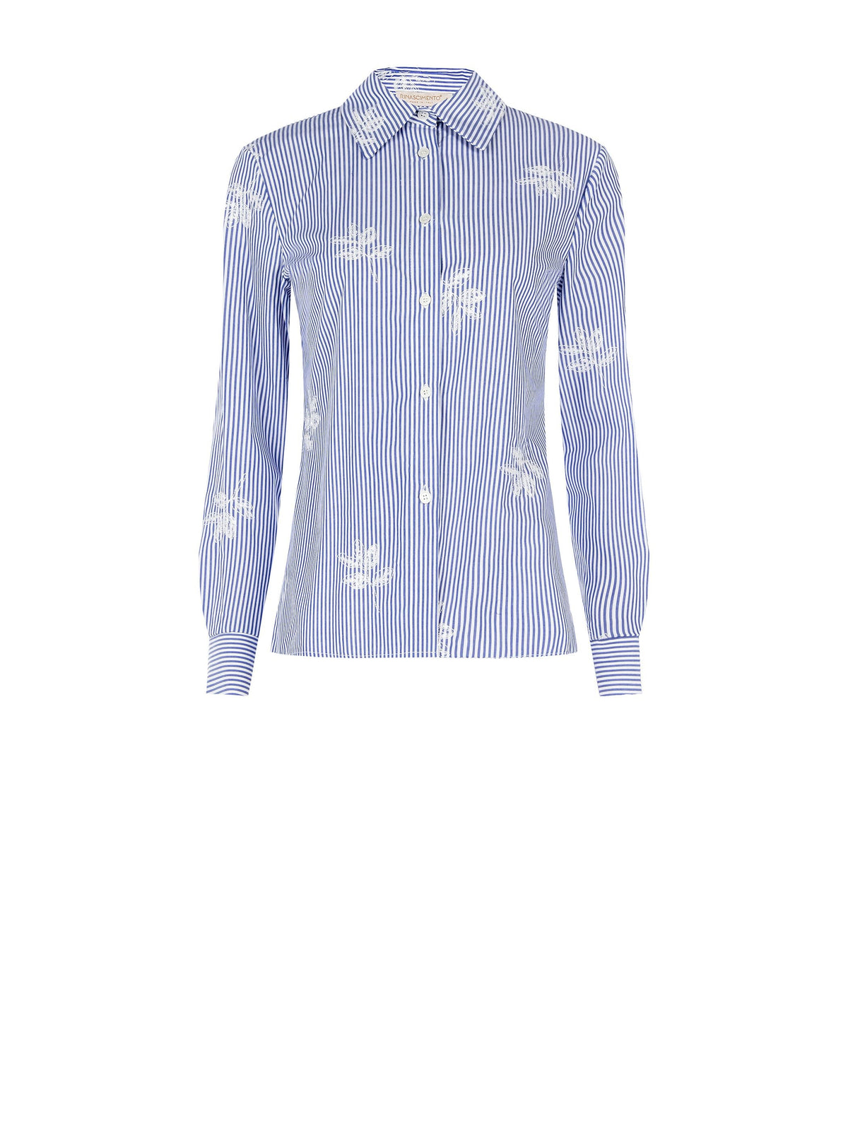 Camicia popeline a righe blu con ricami