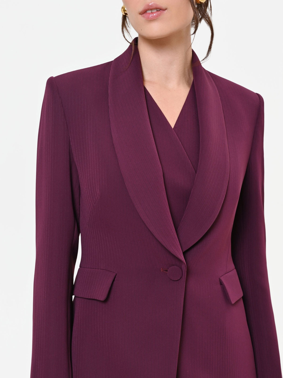 Giacca Studio monopetto gessata in crepe bordeaux rosso