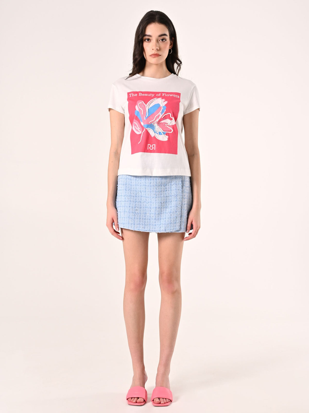 T-Shirt Stampata con Ricamo in Rilievo