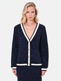 Cardigan in maglia blu navy con profili a contrasto