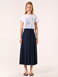 Gonna Midi a Ruota in Cotone Blu