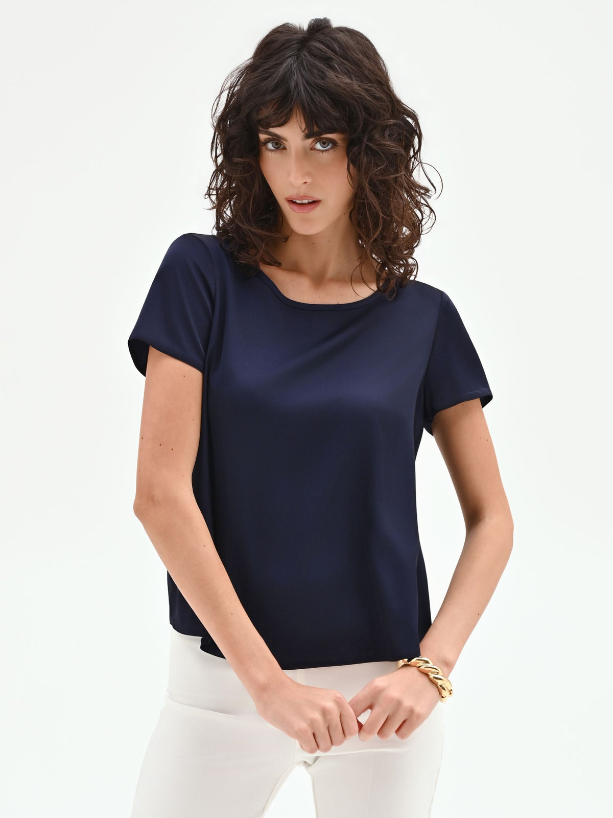Blusa in raso blu