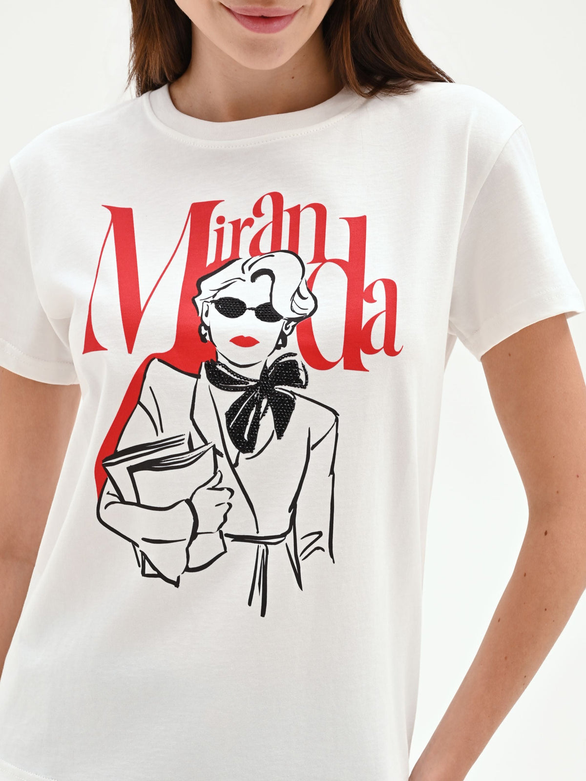 T-shirt 'Miranda: The Devil Wears Prada' bianca in cotone
