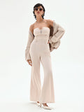 Tuta palazzo beige chiaro con bottoni e bustier