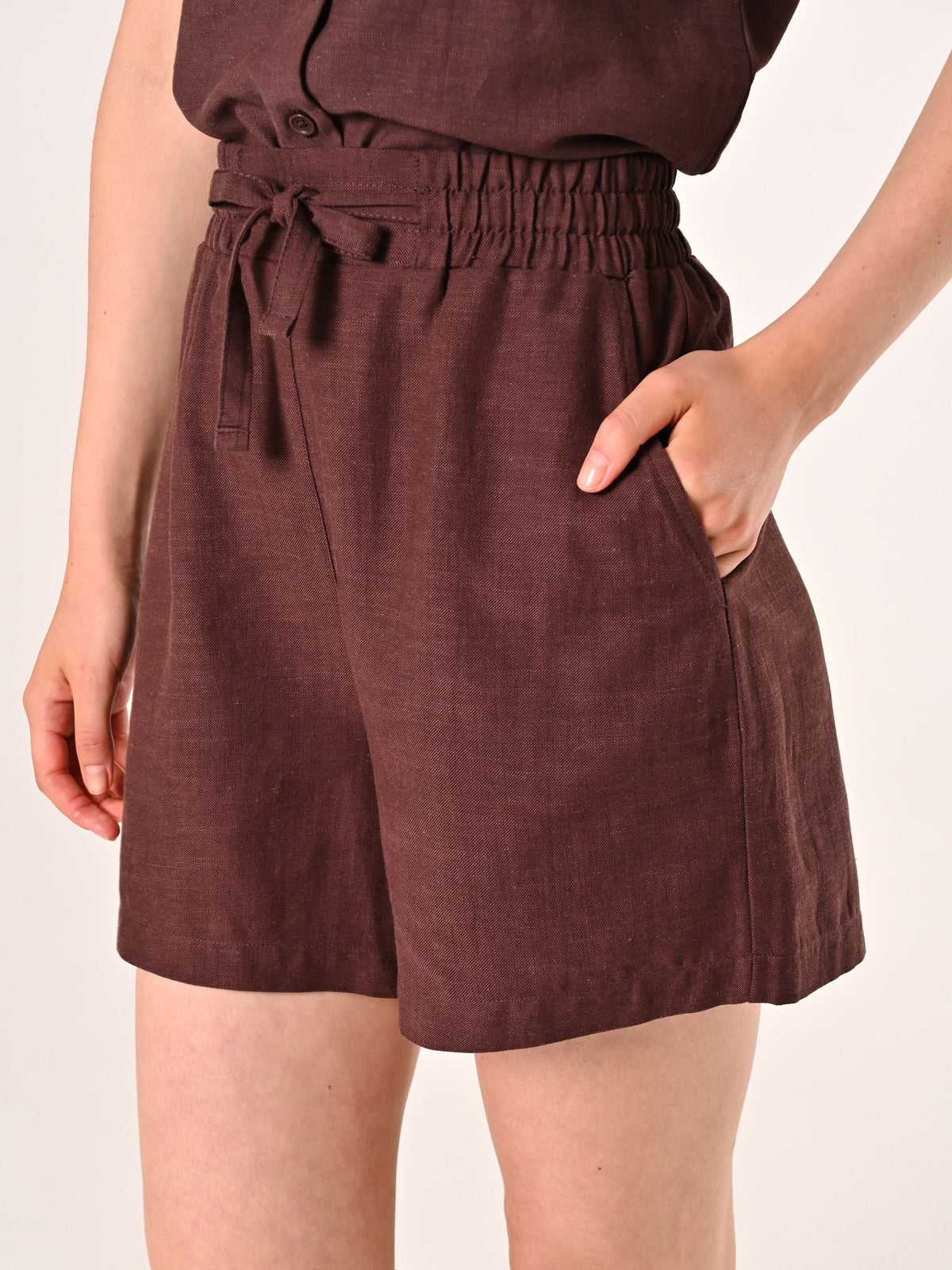 Shorts Marrone Cioccolato in Lino Cotone