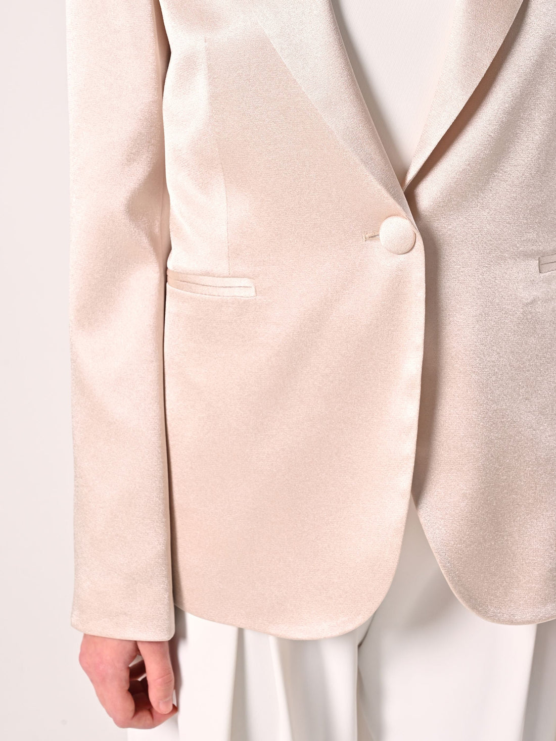 Giacca Monopetto in Raso Strutturato Beige