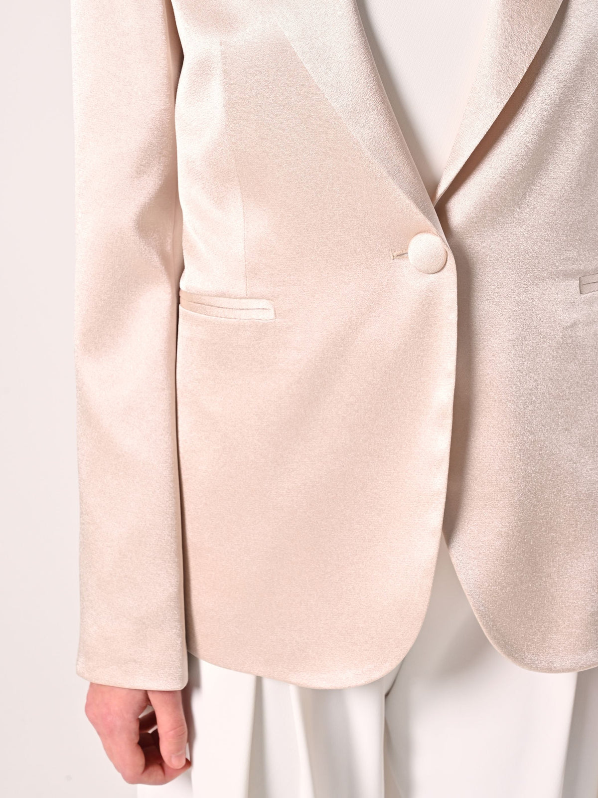 Giacca Monopetto in Raso Strutturato Beige