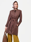 Trench marrone effetto scamosciato con cintura