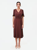 Abito midi marrone in raso