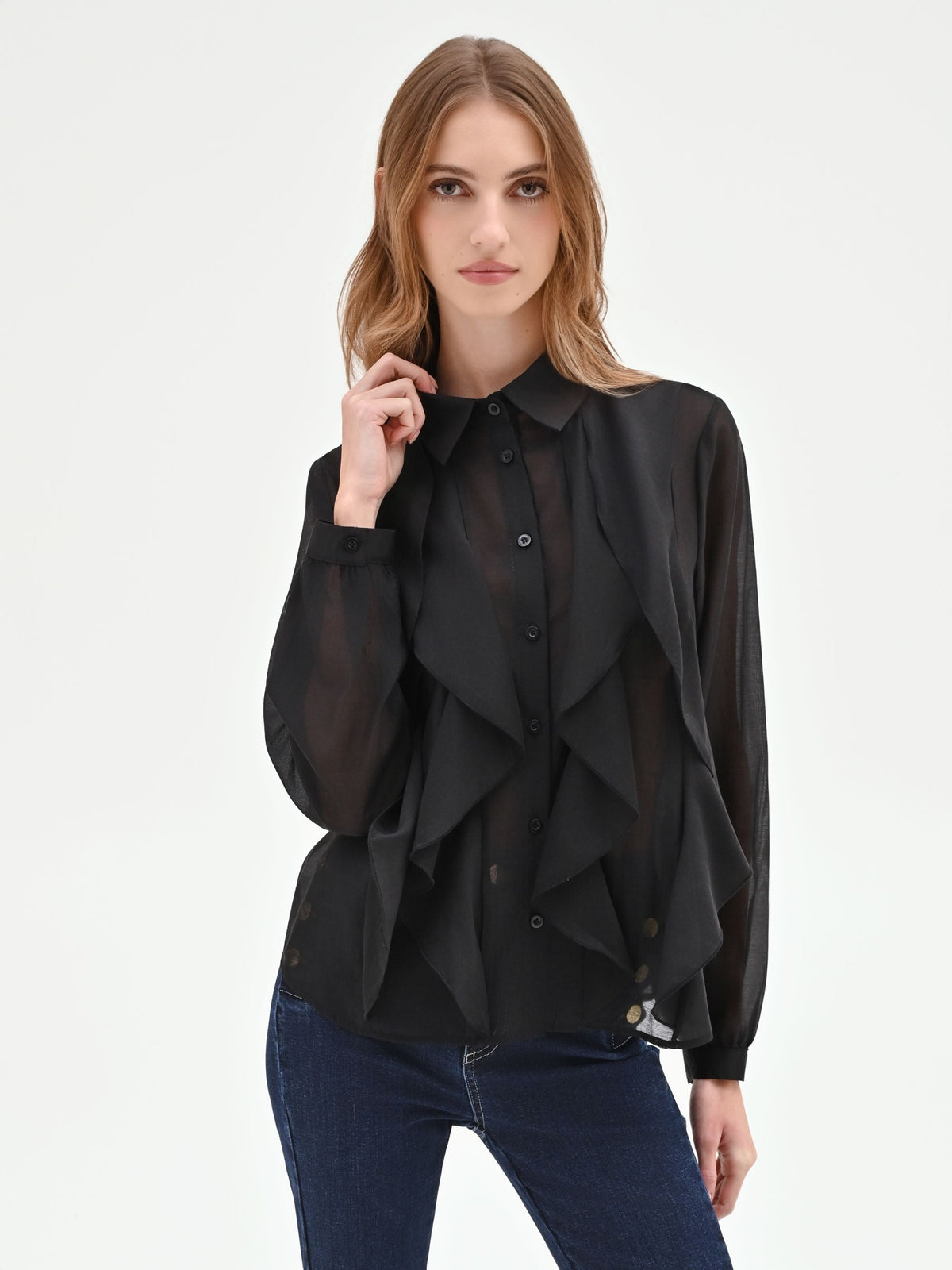 Camicia nera con rouches