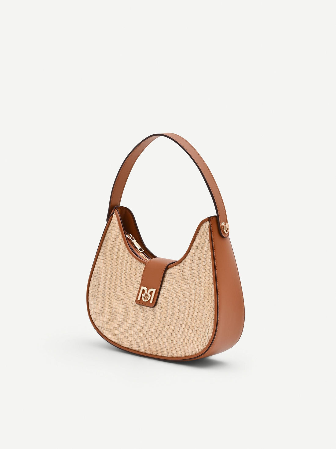 Borsa a sella beige effetto raffia
