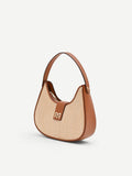 Borsa a sella beige effetto raffia