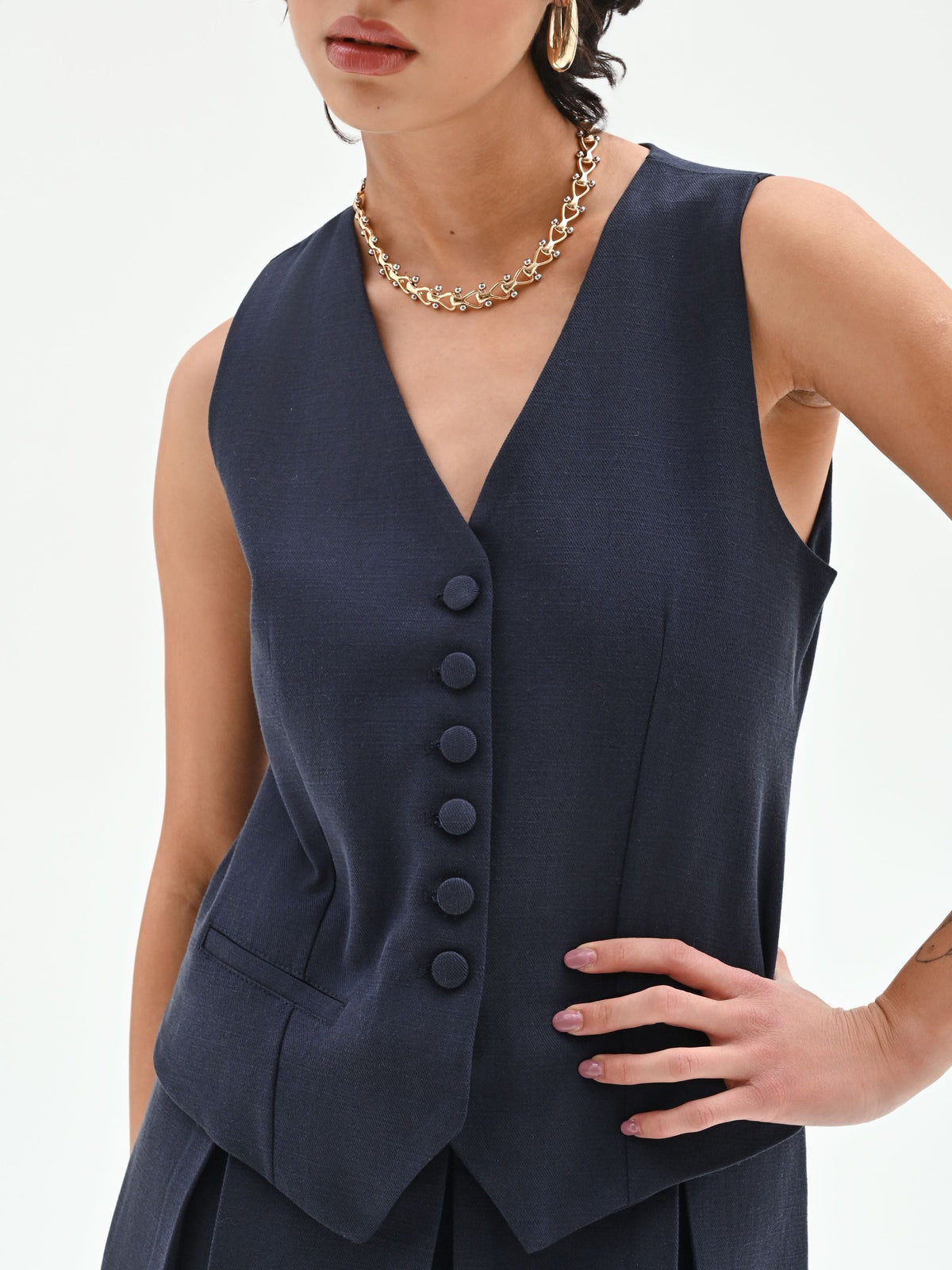 Abito corto effetto due pezzi blu navy