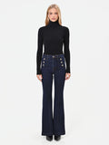 Jeans a zampa blu navy stile marinière high waist
